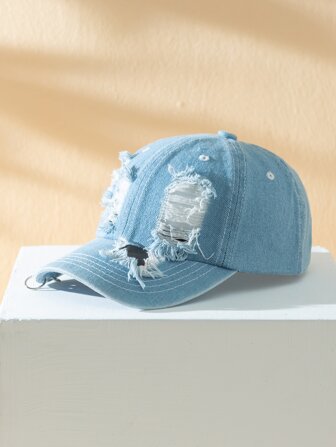 Casquette de baseball déchirée avec anneau en O décoratif pour hommes, style de rue