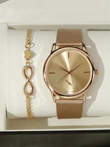 2pcs Women's Luxury Elegant Fashion Vibe Watch + Exquisite Bracelet, Excellent Gift For Her On Holidays - Gold - View 4