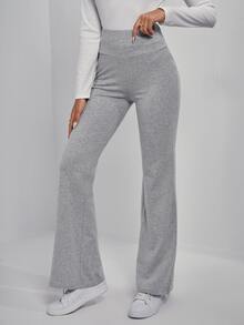 SHEIN EZwear بنطلون رياضي طويل بساق واسعة وخصر عري...