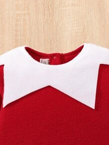 SHEIN Baby Christmas Two Tone Chevron Ruffle Fleece Jumpsuit - Red and White - View 7