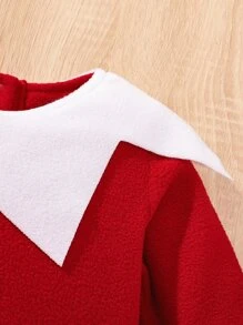 SHEIN Baby Christmas Two Tone Chevron Ruffle Fleece Jumpsuit - Red and White - View 8