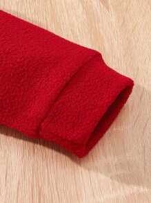 SHEIN Baby Christmas Two Tone Chevron Ruffle Fleece Jumpsuit - Red and White - View 10