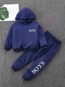 Toddler Boys Letter Graphic Hoodie & Joggers - Navy Blue - View 1