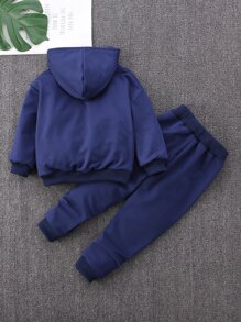 Toddler Boys Letter Graphic Hoodie & Joggers - Navy Blue - View 2