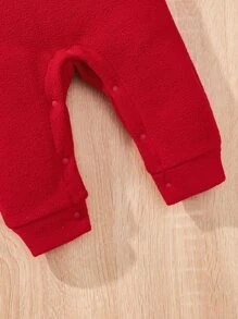 SHEIN Baby Christmas Two Tone Chevron Ruffle Fleece Jumpsuit - Red and White - View 11