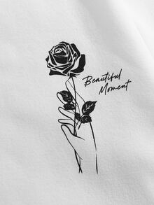 GENTILAND Men Floral Print Drawstring Hoodie - White - View 4