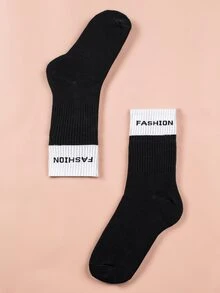 Hombres Calcetines de tripulación con estampado de letra - Negro - Ver 2