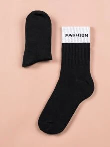Hombres Calcetines de tripulación con estampado de letra - Negro - Ver 3