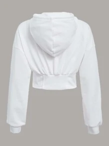 SHEIN EZwear Áo hoodie dây rút hở vai họa tiết chữ cho mùa thu/đông - trắng - Xem 2