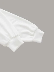 SHEIN EZwear Áo hoodie dây rút hở vai họa tiết chữ cho mùa thu/đông - trắng - Xem 3