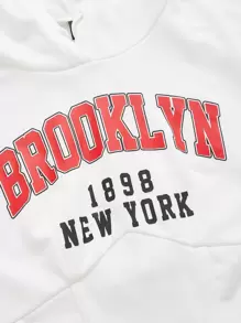 SHEIN EZwear Áo hoodie dây rút hở vai họa tiết chữ cho mùa thu/đông - trắng - Xem 4