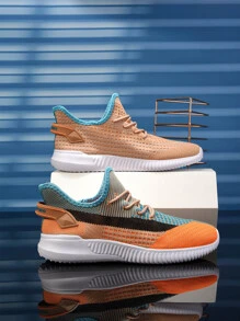 男士撞色前繫帶運動鞋透氣網紗跑步鞋 - 彩色 - 查看 2