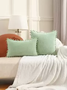 毛絨球靠墊套(不含內芯) - 綠色 - 查看 1