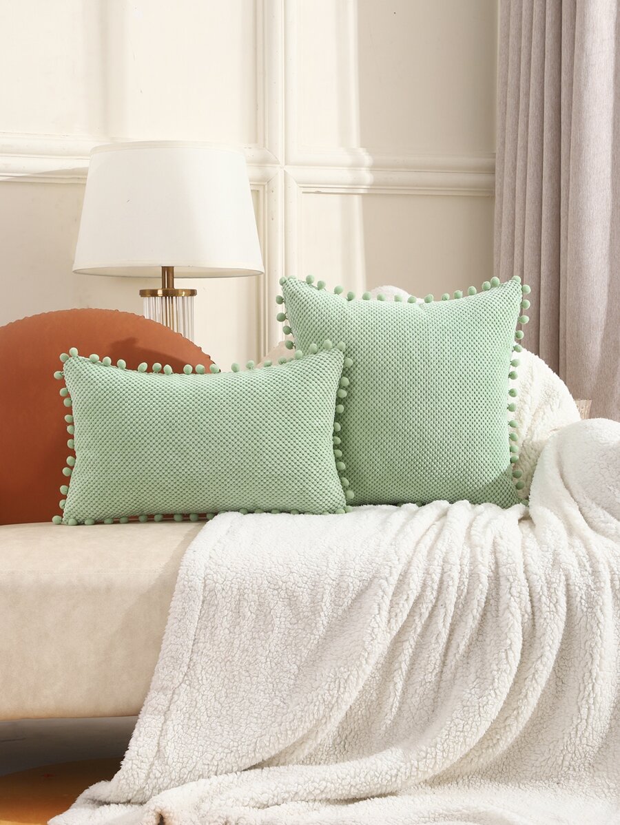 毛絨球靠墊套(不含內芯) - 綠色 - 查看 1