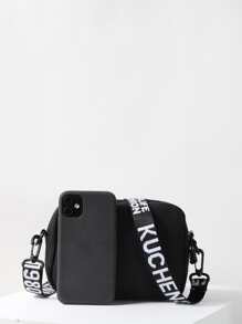 Mini Letter Strap Square Bag, Shoulder Bag For School - Black - View 2