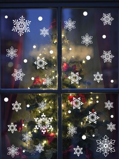 SHEINXOtwarteDrzwi1pcChristmasSnowflakePrintWallSticker - Popular on SHEIN