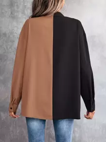 SHEIN LUNE Two Tone Lapel Collar Patched Pocket Shirt - Multicolor - View 2