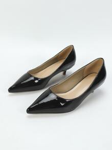 秋冬季尖头小猫跟浅口鞋，黑色优雅纯色女士高跟鞋，优雅 - 黑色 - 查看 5