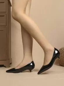 秋冬季尖头小猫跟浅口鞋，黑色优雅纯色女士高跟鞋，优雅 - 黑色 - 查看 7