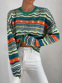 Chiquease 條紋圖案和幾何圖案網眼針織套頭毛衣 - 彩色 - 查看 3