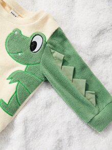 Baby Boy Cartoon Embroidery Triangle Trim Sweatshirt & Pants - Multicolor - View 3