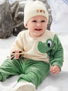 Baby Boy Cartoon Embroidery Triangle Trim Sweatshirt & Pants - Multicolor - View 4