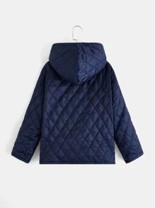 SHEIN 男孩翻蓋口袋毛絨內襯連帽幾何格紋絎縫外套