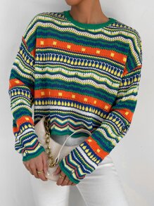 Chiquease 條紋圖案和幾何圖案網眼針織套頭毛衣 - 彩色 - 查看 4