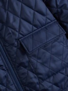 SHEIN 男孩翻蓋口袋毛絨內襯連帽幾何格紋絎縫外套