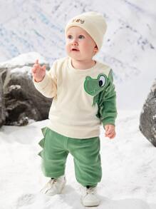 Baby Boy Cartoon Embroidery Triangle Trim Sweatshirt & Pants - Multicolor - View 6