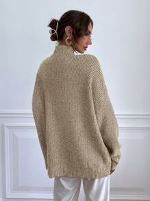 SHEIN Essnce Stand Collar Batwing Sleeve Jumper - Apricot - View 2