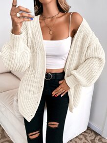 SHEIN Essnce Button Front Drop Shoulder Cardigan - Beige - View 1