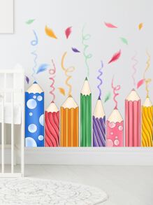 1入組羽毛圖案和鉛筆印花牆貼 - 彩色 - 查看 1