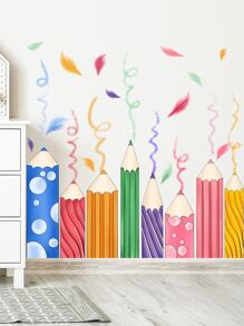 1入組羽毛圖案和鉛筆印花牆貼 - 彩色 - 查看 2