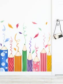 1入組羽毛圖案和鉛筆印花牆貼 - 彩色 - 查看 4