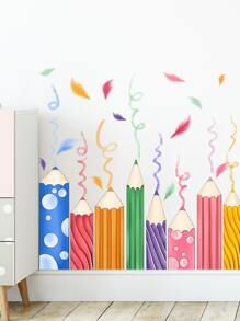 1入組羽毛圖案和鉛筆印花牆貼 - 彩色 - 查看 5