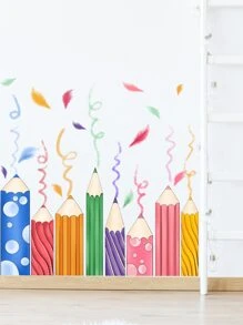 1入組羽毛圖案和鉛筆印花牆貼 - 彩色 - 查看 6