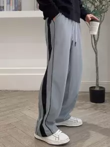 Claim Dot Quần dài màu xám đậm có đường may bên hông tương phản, quần dài rút dây cho nam, quà tặng cho chồng, bạn trai - Xám - Xem 4