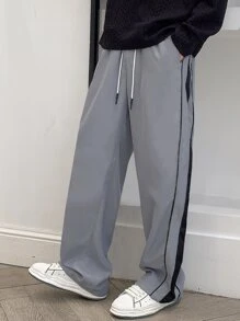 Claim Dot Quần dài màu xám đậm có đường may bên hông tương phản, quần dài rút dây cho nam, quà tặng cho chồng, bạn trai - Xám - Xem 5