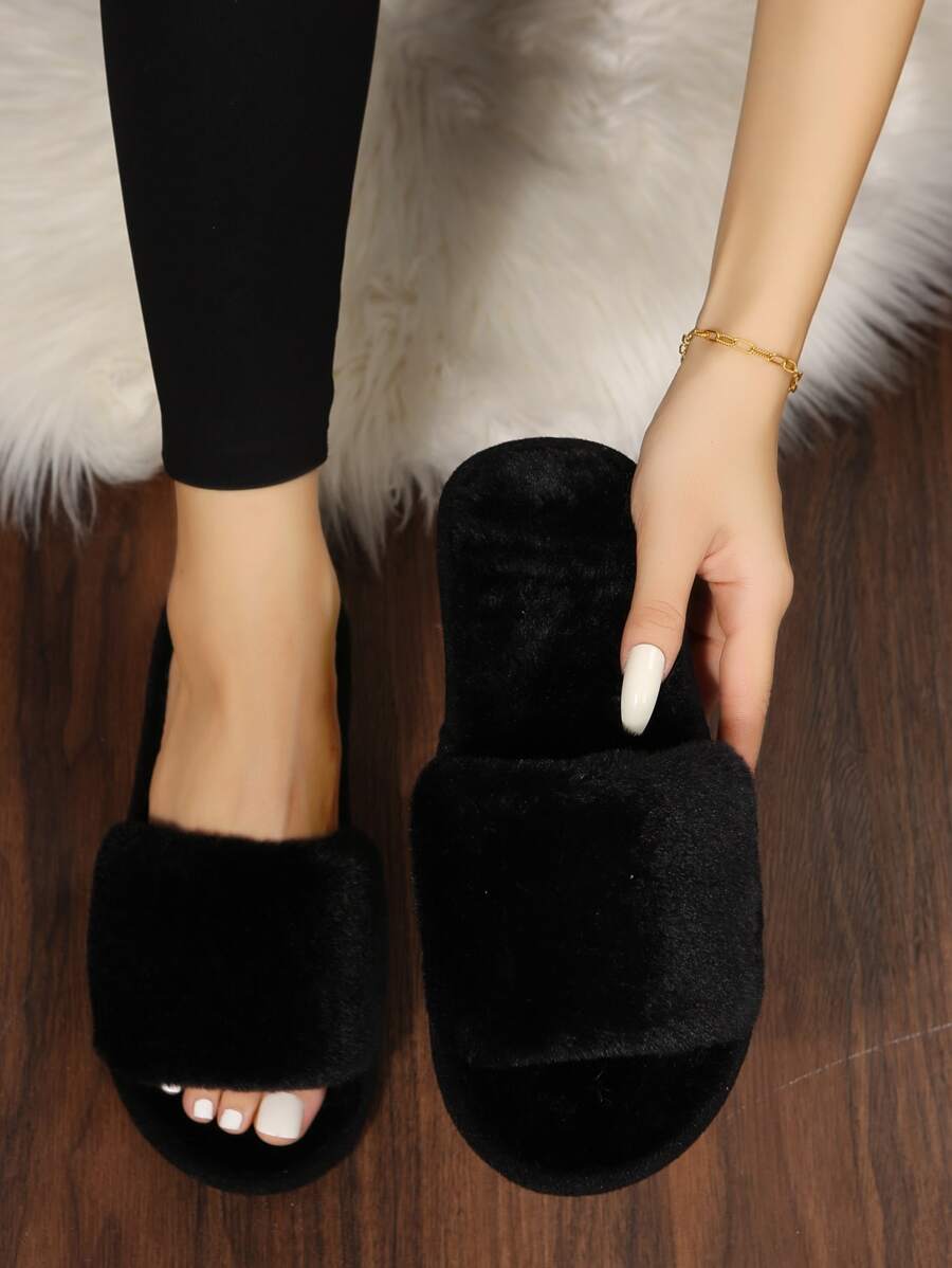 Dép đi trong nhà ngủ mềm mại tối giản mùa thu/đông, dép đi trong nhà ngủ màu đen thời trang trơn