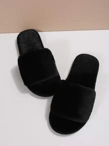 Dép đi trong nhà ngủ mềm mại tối giản mùa thu/đông, dép đi trong nhà ngủ màu đen thời trang trơn - màu đen - Xem 4