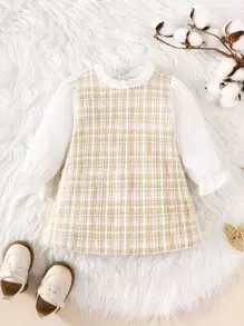 Bebé Vestido de cuadros ribete con fruncido de manga con volante tweed - Multicolor - Ver 1