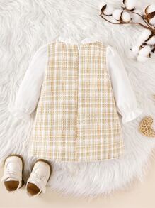 Bebé Vestido de cuadros ribete con fruncido de manga con volante tweed - Multicolor - Ver 2