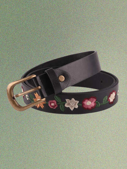 Fairycore Floral Embroidered Geometric Buckle Belt