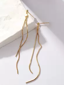 Metal Tassel Drop Earrings - Yellow Gold - View 2