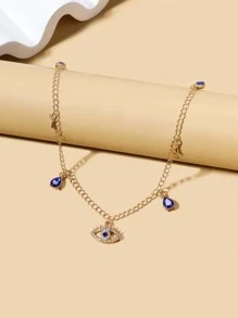 Rhinestone Eye Charm Necklace - Yellow Gold - View 2