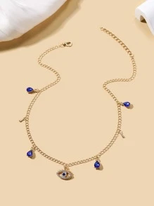 Rhinestone Eye Charm Necklace - Yellow Gold - View 3