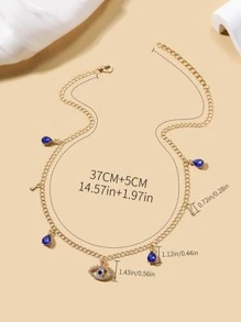 Rhinestone Eye Charm Necklace - Yellow Gold - View 4