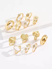 D0143 13pcs Rhinestone Decor Ring