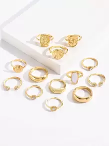 D0143 13pcs Rhinestone Decor Ring